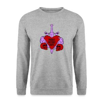 Books Before Boys - dreifarbig - Unisex Pullover - Weißgrau meliert - Vorne - Alina (178cm) & Michal (187cm)