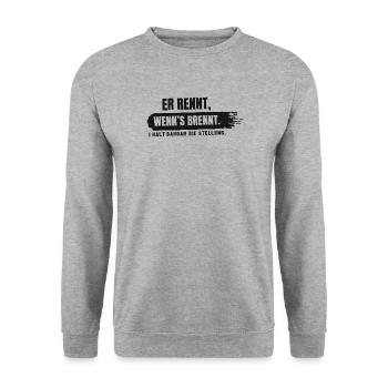 Er rennt, wenn's brennt - Unisex Pullover - Weißgrau meliert - Vorne - Alina (178cm) & Michal (187cm)
