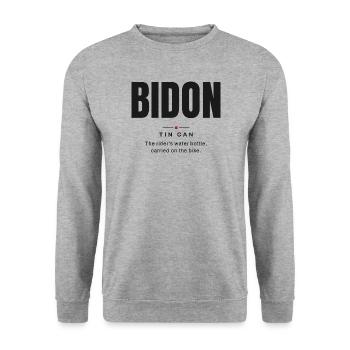 Flasche — Blechdose | Wahres Fahrrad-Vokabular - Unisex Pullover - Weißgrau meliert - Vorne - Alina (178cm) & Michal (187cm)