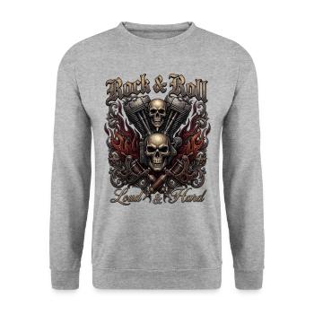 Rock & Roll Skull Flames  - Unisex Pullover - Weißgrau meliert - Vorne - Alina (178cm) & Michal (187cm)