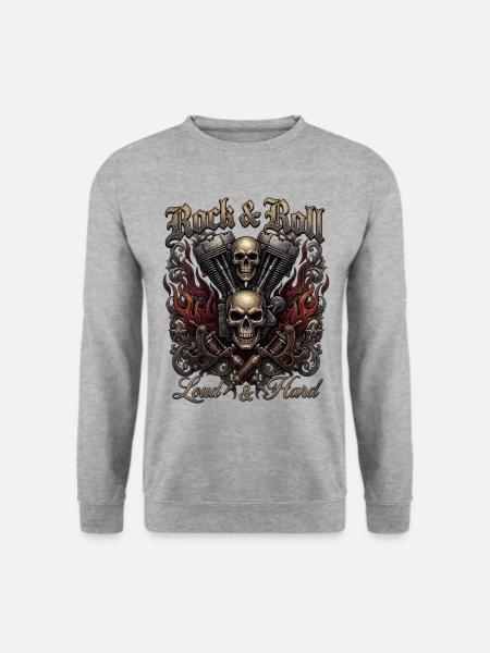 Rock & Roll Skull Flames  - Unisex Pullover - Weißgrau meliert