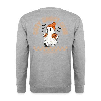 Cozy Ghost Club Halloween Geist Kürbis Pumpkin - Unisex Pullover - Weißgrau meliert - Hinten - Michal (187cm)