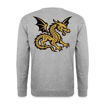 Goldener Drache mit ausgebreiteten Flügeln - Unisex Pullover - Weißgrau meliert - Hinten - Michal (187cm)