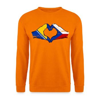 Bosnien Tschechien Flagge Hände Herzform used - Unisex Pullover - Orange - Vorne