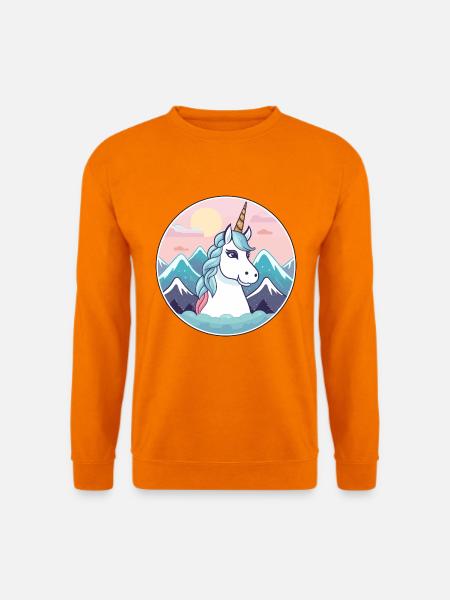 Einhorn Aquarell Karikatur Kawaii Haustier Tier Farbe - Unisex Pullover - Orange