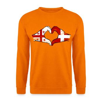 Georgien Daenemark Flagge Haende Herzform used - Unisex Pullover - Orange - Vorne