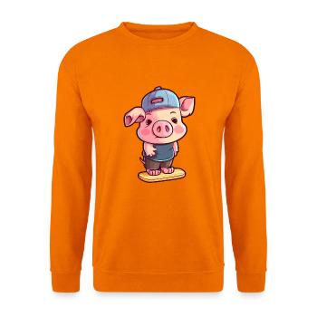Lustiges Schwein Kawaii Cartoon Haustier spielt Skateboard - Unisex Pullover - Orange - Vorne