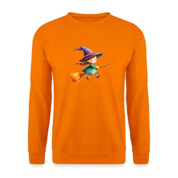Kleine Comic Hexe Hexenhut Hexenbesen T-Shirt - Unisex Pullover - Orange - Vorne