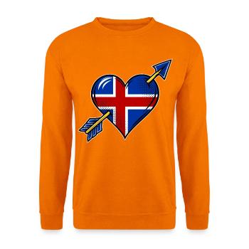 Island Flagge Herz mit Pfeil - Unisex Pullover - Orange - Vorne