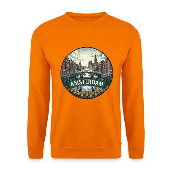 Amsterdam Travel Badge Canal Houses Retro-Geschenk - Unisex Pullover - Orange - Vorne