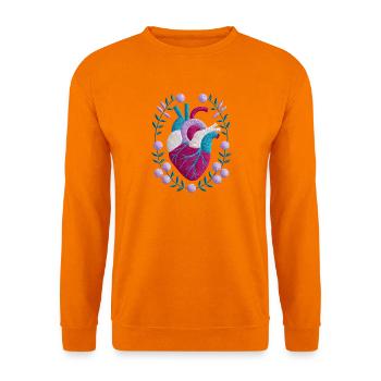 Anatomisches Herz Mit Blumen Umgeben - Unisex Pullover - Orange - Vorne