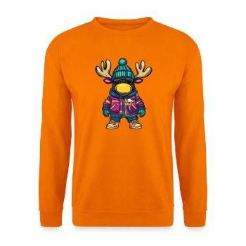 Elch mit Winterjacke und Sonnenbrille - Unisex Pullover - Orange - Vorne