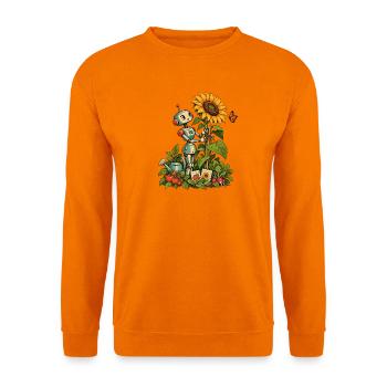 Gartenroboter mit Sonnenblume und Gemüse - Unisex Pullover - Orange - Vorne