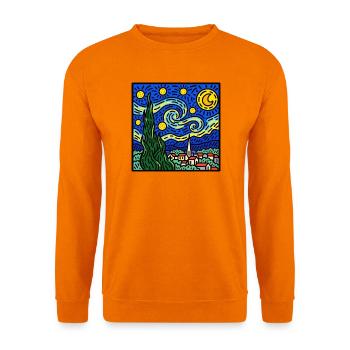 Wirbelnder Nachthimmel über dem Dorf - Unisex Pullover - Orange - Vorne