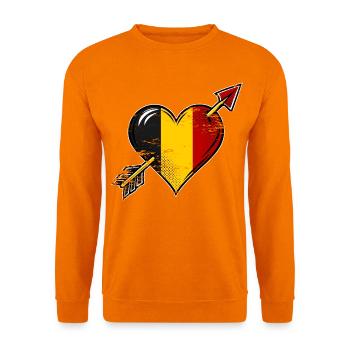 Belgien Flagge Herz mit Pfeil used look - Unisex Pullover - Orange - Vorne