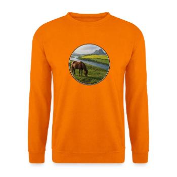 Flusslandschaft mit Pferd auf der Wiese - Unisex Pullover - Orange - Vorne
