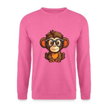 Affe mit Brille Karikatur Kawaii Illustration - Unisex Pullover - Pink - Vorne