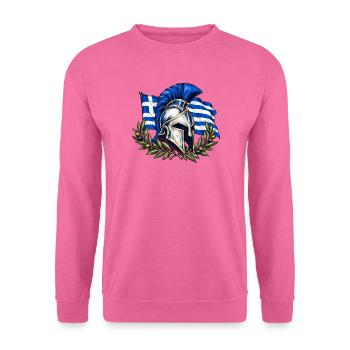 Spartanischer Helm vor griechischer Flagge - Unisex Pullover - Pink - Vorne