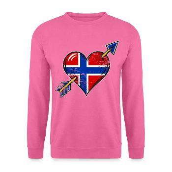 Norwegen Flagge Herz mit Pfeil used look - Unisex Pullover - Pink - Vorne