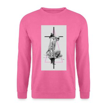 Modecollage mit Rabe und Dreieck - Unisex Pullover - Pink - Vorne