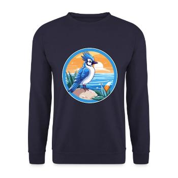 Blauer Eichelhäher Vogel Aquarell Karikatur Kawaii Tier Haustier - Unisex Pullover - Navy - Vorne - Alina (178cm) & Michal (187cm)