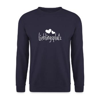 Lieblingsplatz Kissen mit Herz - Unisex Pullover - Navy - Vorne - Alina (178cm) & Michal (187cm)