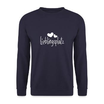 Lieblingsplatz Kissen mit Herz - Unisex Pullover - Navy - Vorne - Alina (178cm) & Michal (187cm)