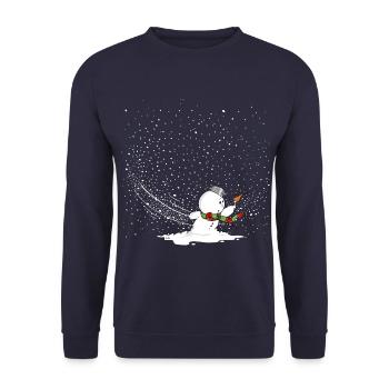 Schneemann im Sturm - Unisex Pullover - Navy - Vorne - Alina (178cm) & Michal (187cm)