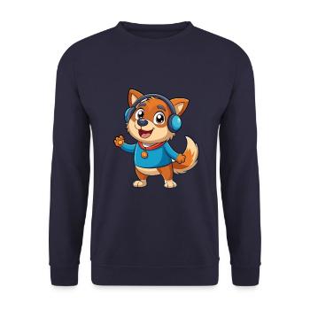 Hund Lustige Zeichentrickfigur Kopfhörer Musik - Unisex Pullover - Navy - Vorne - Alina (178cm) & Michal (187cm)