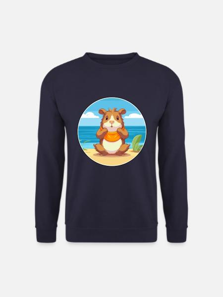 Meerschweinchen Karikatur Yoga Strand Sommer Illustration - Unisex Pullover - Navy
