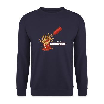 Ich Bin Ein Spritzer Sauce Pommes Sex Spruch - Unisex Pullover - Navy - Vorne - Alina (178cm) & Michal (187cm)