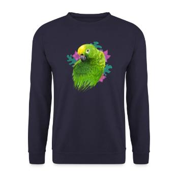 Grüner Papagei mit Blumenakzent - Unisex Pullover - Navy - Vorne - Alina (178cm) & Michal (187cm)