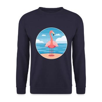 Flamingo Cartoon Yoga Strand Sommer Illustration - Unisex Pullover - Navy - Vorne - Alina (178cm) & Michal (187cm)