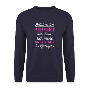 Selbstironische Perfektion - Unisex Pullover - Navy - Vorne - Alina (178cm) & Michal (187cm)