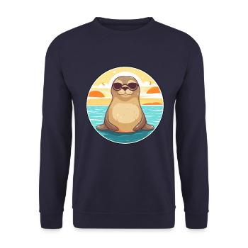 Siegel Lustige Karikatur Kawaii Strand Illustration - Unisex Pullover - Navy - Vorne - Alina (178cm) & Michal (187cm)