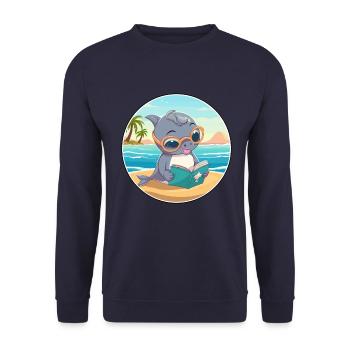 Delfin Niedlich Lustige Karikatur Kawaii Buch Strand - Unisex Pullover - Navy - Vorne - Alina (178cm) & Michal (187cm)