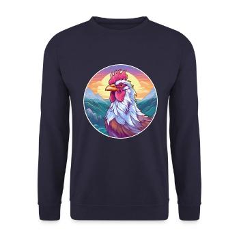 Hahn Aquarell Karikatur Kawaii Haustier Tier Farbe - Unisex Pullover - Navy - Vorne - Alina (178cm) & Michal (187cm)