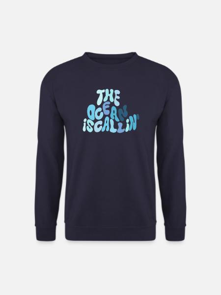 Der Ozean ruft – Wellen-Typografie in Blau - Unisex Pullover - Navy