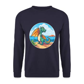 Drache Aquarell Karikatur Kawaii Clipart Tier - Unisex Pullover - Navy - Vorne - Alina (178cm) & Michal (187cm)