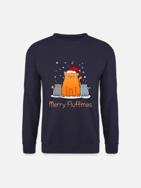Merry Fluffmas Xmas Cats Weihnachten Katzen Süß - Unisex Pullover - Navy