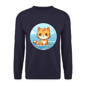 Kätzchen Aquarell Cartoon Kawaii Clipart Tier - Unisex Pullover - Navy - Vorne - Alina (178cm) & Michal (187cm)