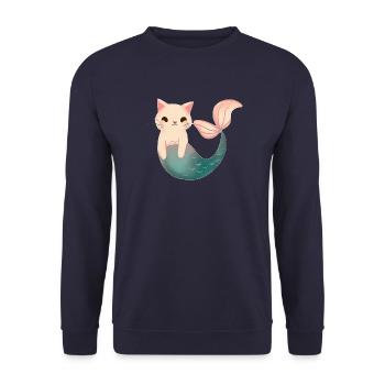 Niedliche Meerjungfrau Katze - Unisex Pullover - Navy - Vorne - Alina (178cm) & Michal (187cm)
