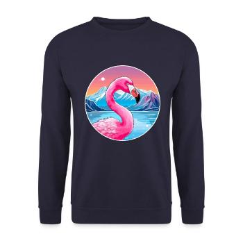 Flamingo Aquarell Cartoon Kawaii Haustier Tier Colo - Unisex Pullover - Navy - Vorne - Alina (178cm) & Michal (187cm)