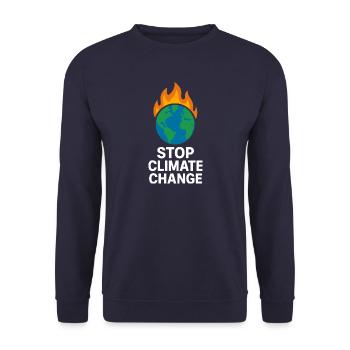 Erde in Flammen Stoppt Klimawandel - Unisex Pullover - Navy - Vorne - Alina (178cm) & Michal (187cm)