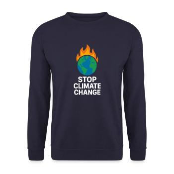 Erde in Flammen Stoppt Klimawandel - Unisex Pullover - Navy - Vorne - Alina (178cm) & Michal (187cm)