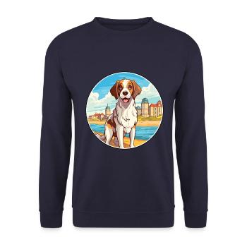 Moskau Wachhund Hund Rasse Cartoon Kawaii Clipart - Unisex Pullover - Navy - Vorne - Alina (178cm) & Michal (187cm)