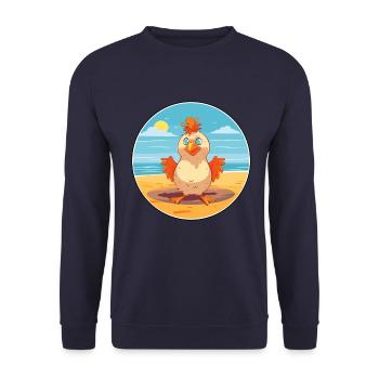 Huhn Cartoon Yoga Strand Sommer Illustration - Unisex Pullover - Navy - Vorne - Alina (178cm) & Michal (187cm)