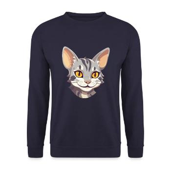 Ägyptische Mau-Katze Karikatur Aquarell Illustration - Unisex Pullover - Navy - Vorne - Alina (178cm) & Michal (187cm)