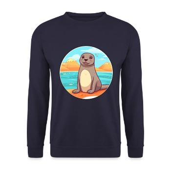 Siegel Aquarell Cartoon Kawaii Clipart Tier - Unisex Pullover - Navy - Vorne - Alina (178cm) & Michal (187cm)