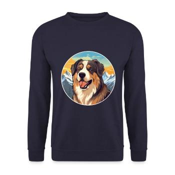 Moskauer Wachhund Rasse Cartoon Kawaii Watercolo - Unisex Pullover - Navy - Vorne - Alina (178cm) & Michal (187cm)